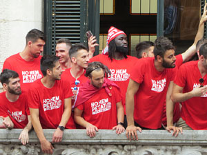 Ascens del Girona FC i el B&agrave;squet Girona. Rebuda a la pla&ccedil;a del Vi