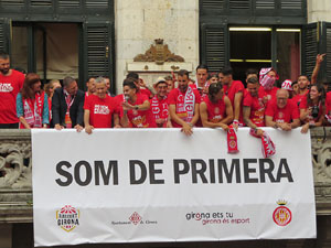 Ascens del Girona FC i el B&agrave;squet Girona. Rebuda a la pla&ccedil;a del Vi