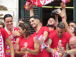 Ascens del Girona FC i el B&agrave;squet Girona. Rebuda a la pla&ccedil;a del Vi