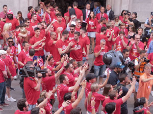 Ascens del Girona FC i el B&agrave;squet Girona. Rebuda a la pla&ccedil;a del Vi
