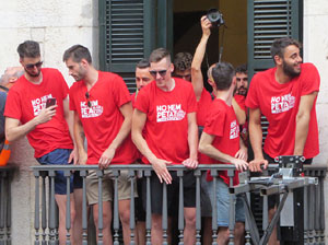Ascens del Girona FC i el B&agrave;squet Girona. Rebuda a la pla&ccedil;a del Vi