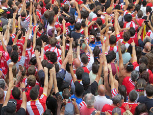 Ascens del Girona FC i el B&agrave;squet Girona. Rebuda a la pla&ccedil;a del Vi