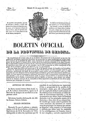 Primer n&uacute;mero del Botllet&iacute; Oficial de la Prov&iacute;ncia de Girona, editat el 24 de maig de 1834