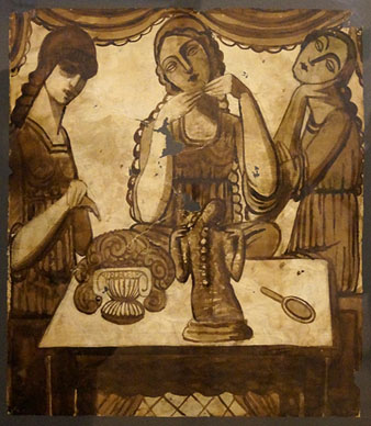 Tres figures femenines. Fidel Aguilar. Ca. 1916. Nogalina sobre paper