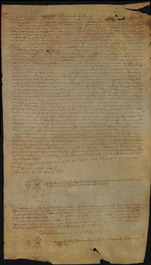 1434, gener 30. Venda. Guillem Tàpia el Jove ven a Antoni Arbonès un camp de terra al lloc dit La Coma del terme de la parròquia de Sant Pere d'Ullastret pel preu de 23 lliures malgoreses, de les quals fa àpoca de rebut al peu del document. Bernat de Senesterra, senyor del castell d'Ullastret, subscriu en conformitat i senyoria