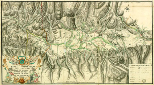 Carte particuli&egrave;re des Cerdagnes, baillie de Belver et partie du pays de Barida, le long de la rivi&egrave;re de S&egrave;gre. 1710