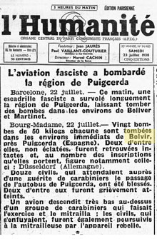 Notícia del bombardeig de l'aviació alemanya a Bolvir. 23 de juliol de 1938