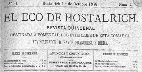 El Eco de Hostalrich, primer mitj&agrave; de comunicaci&oacute; de la vila