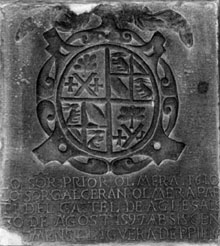 L&agrave;pida de Galceran d'Olmeda a l�esgl&eacute;sia parroquial
de Santa Maria de Sales, la Cellera de Ter