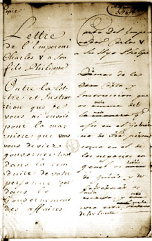 'Carta del emperador Carlos V a su hijo Phelipe', datada a Palam&oacute;s, 6 mai 1543