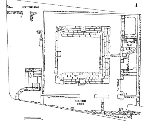 Termes romanes de Caldes de Malavella. Planta general que indica les reformes i alteracions al llarg de la seva vida útil fins al segle IV dC