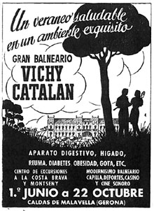 Anunci del Balneari i de l'aigua Vichy Catal&aacute;n. 1947